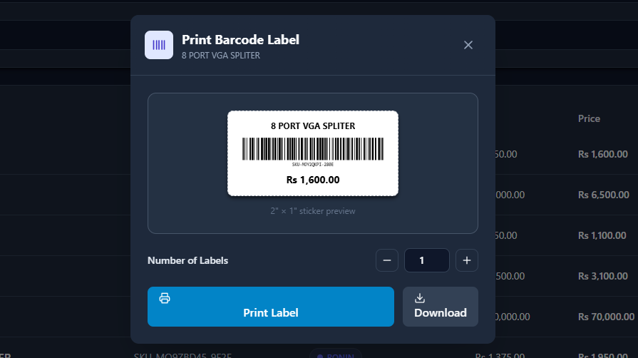 Print barcode label preview