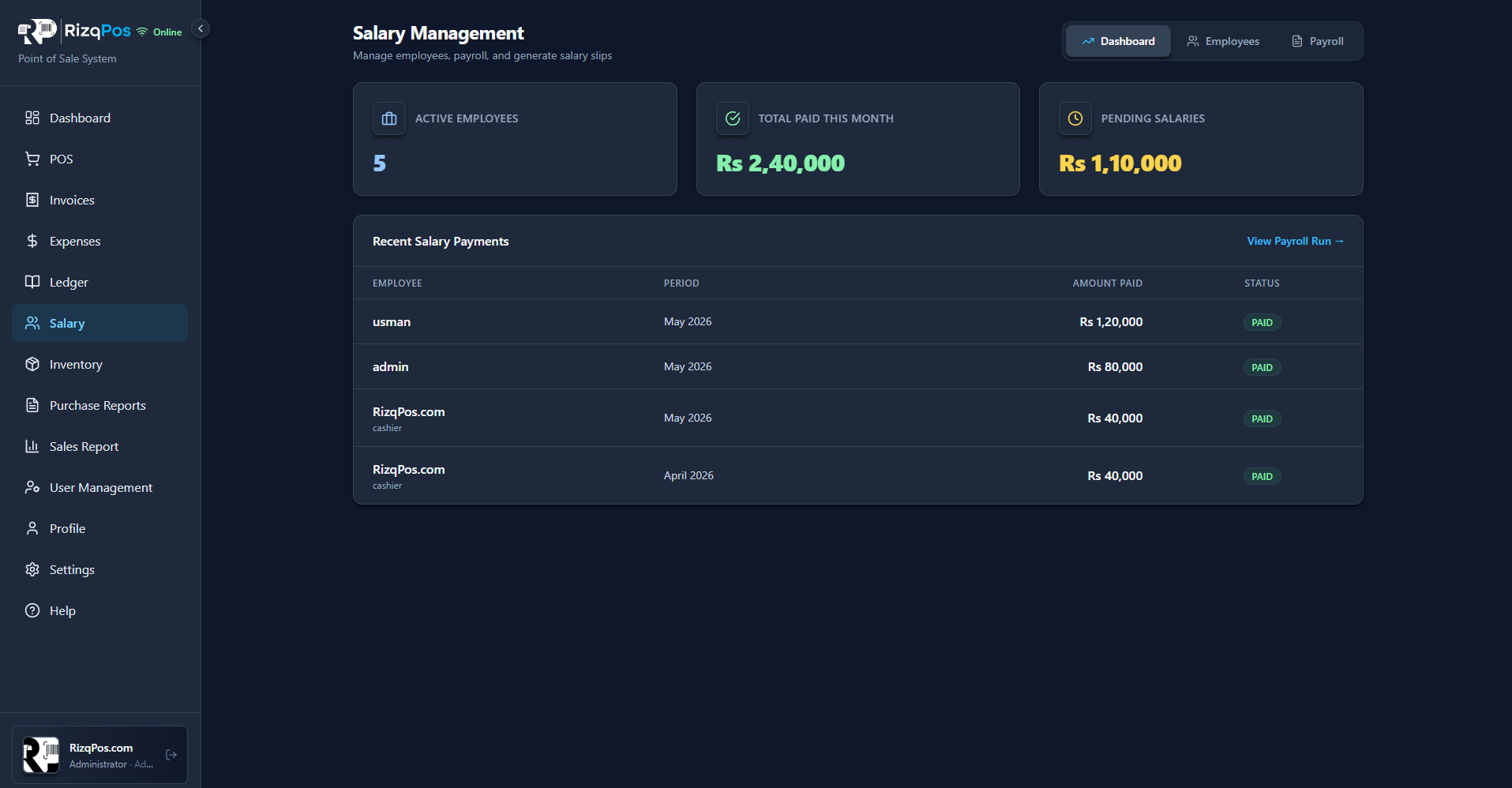 Salary management dashboard